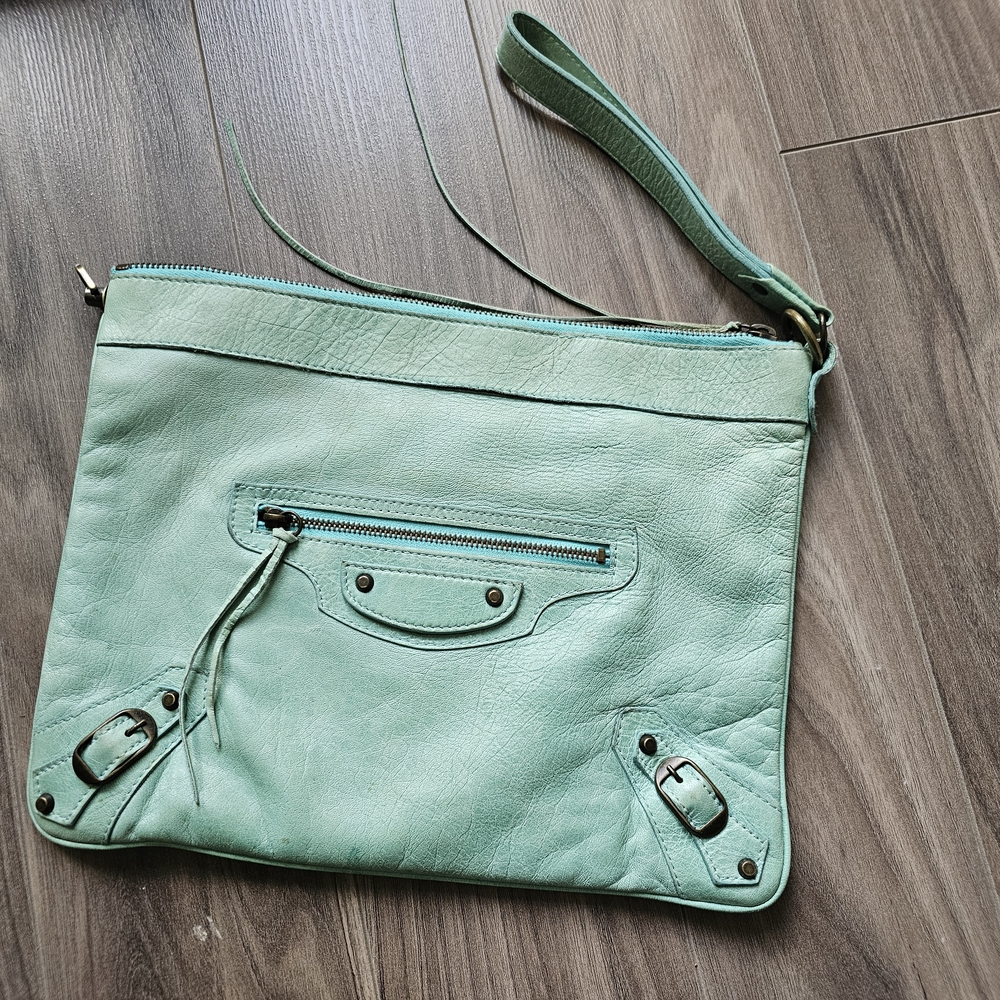 Balenciaga Light Green Leather Wristlet